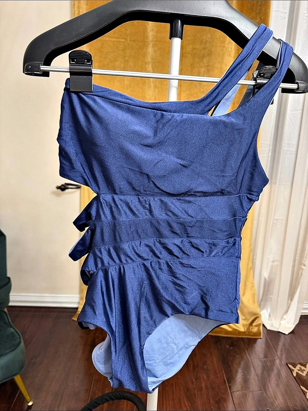 Becca Ruched One-Piece Swimsuit in Blue Like New